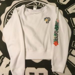 White and Multicolored PINK Cropped Sweater